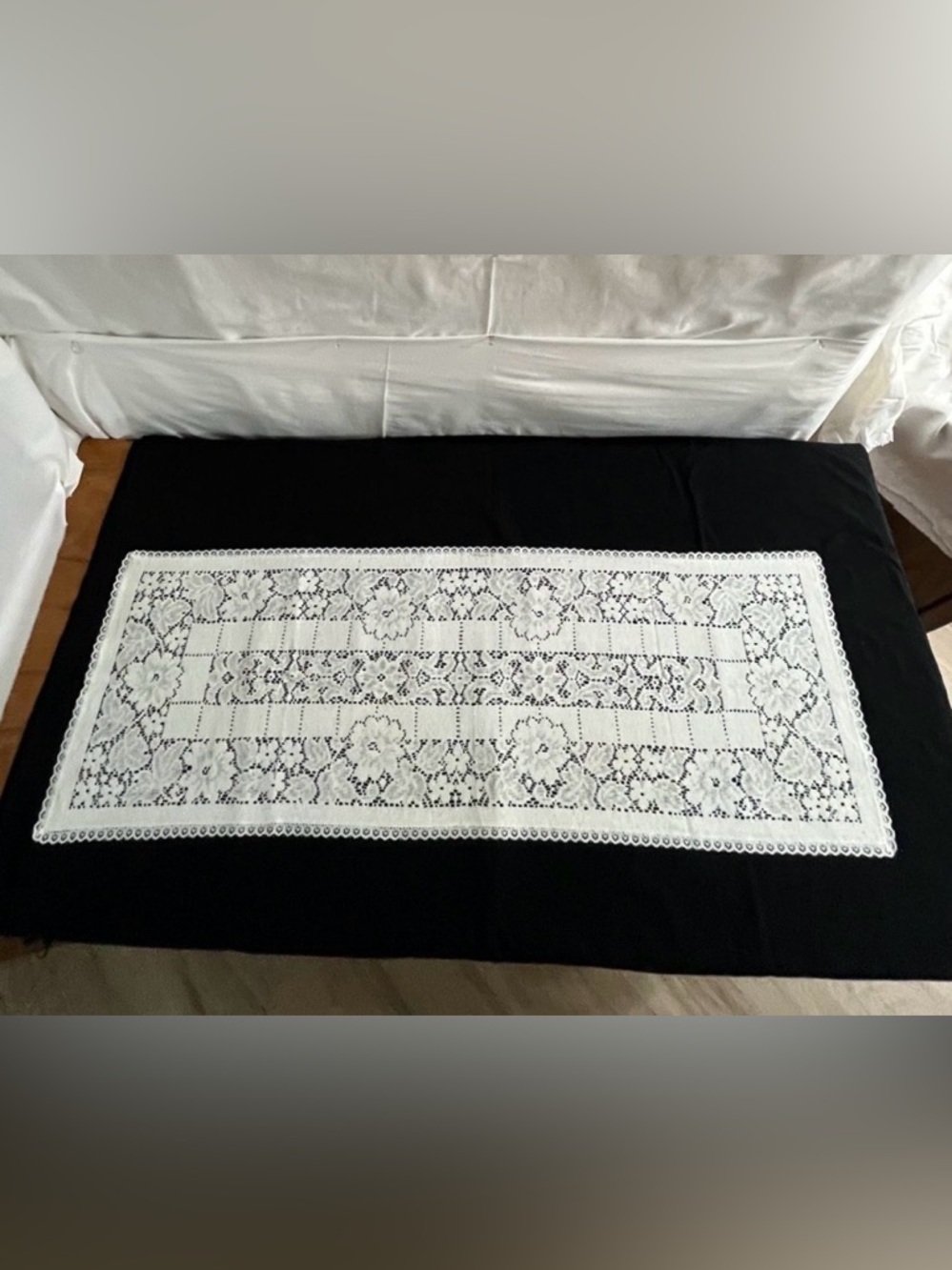 Handmade White Floral Lace Table Runner